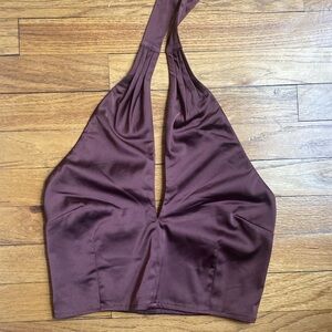 Brown satin halter top
